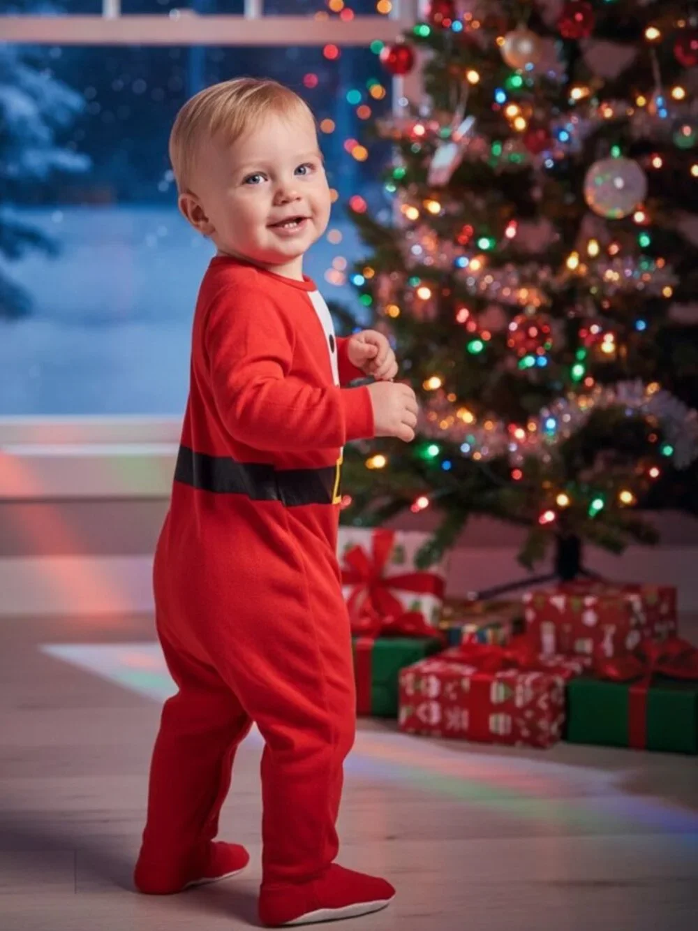 NWT Cuddl Duds Santa Claus Footed Pajamas Romper Footie 24M Sleep and Play